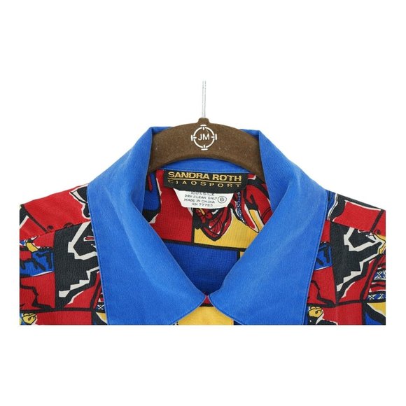 SANDRA‎ ROTH CIAOSPORT Blouse Shirt 100% Silk Vtg Colorblock Sz 6 - Picture 4 of 7